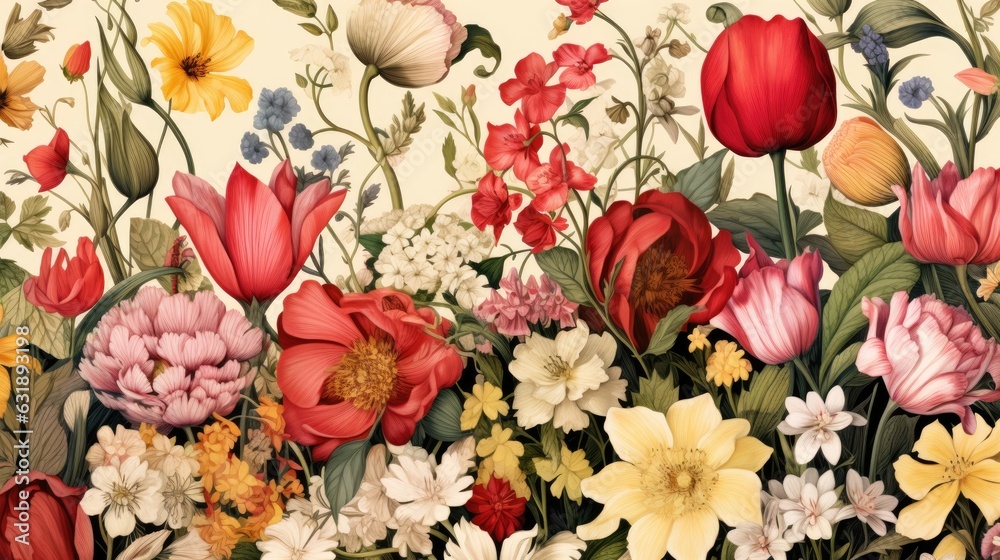 Fototapeta premium A vintage botanical illustration comes to life with intricate floral patterns.