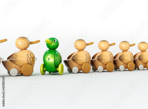 Wooden Duck Against The Flow