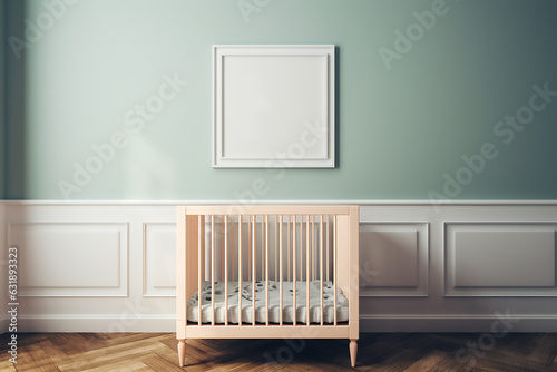 blank white photo frame or canvas for mockup on the baby room
