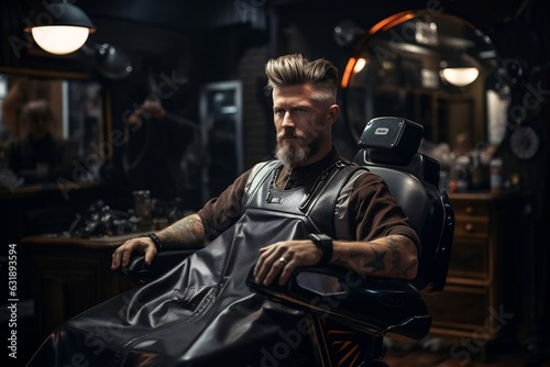 Talented Male Barber Crafting Trendy Haircut in Modern Barber Shop.