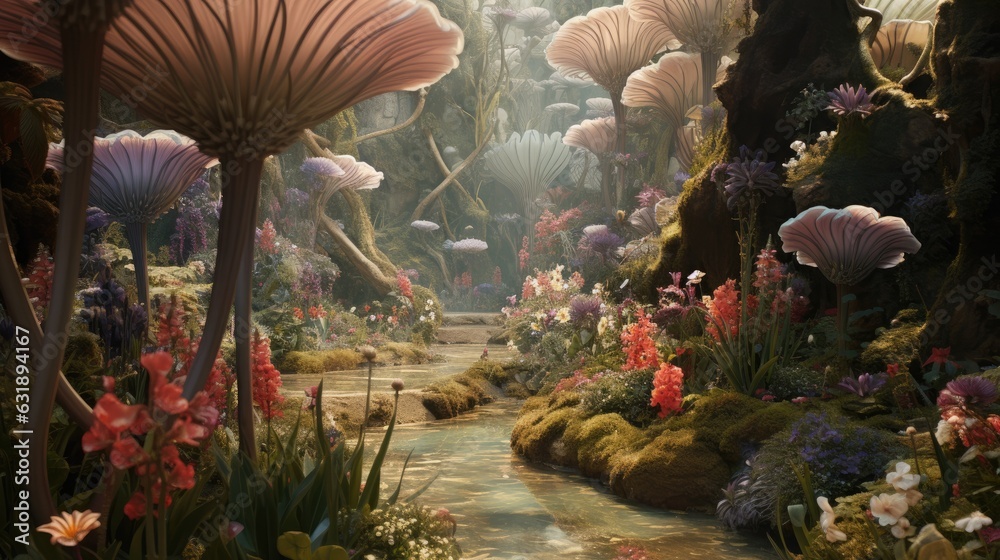 A garden of oversized flowers where visitors can step into a fantasy world.