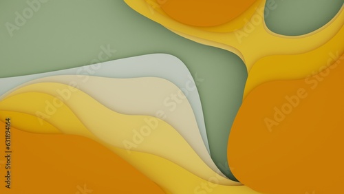 Colorful layers in paper cut style - abstract modern art background wallpaper with green and orange colors