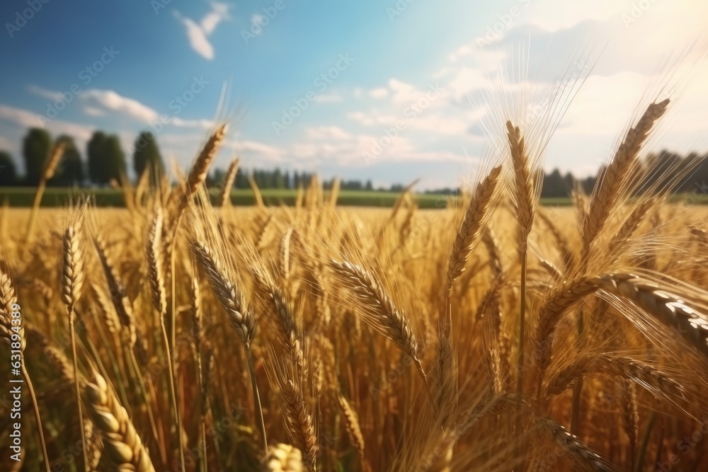 Wheat field. Beautiful nature scene with ripening ears of wheat. Generative AI. Wheat field. Beautiful nature scene with ripening ears of wheat. Generative AI.