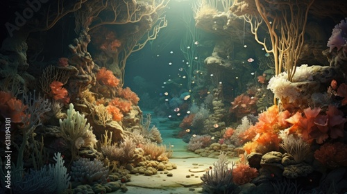 A garden beneath the sea, with coral and seashells as part of the scenery. © Galib