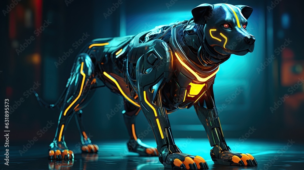 A futuristic robot dog with neon lights A futuristic robot dog with neon lights