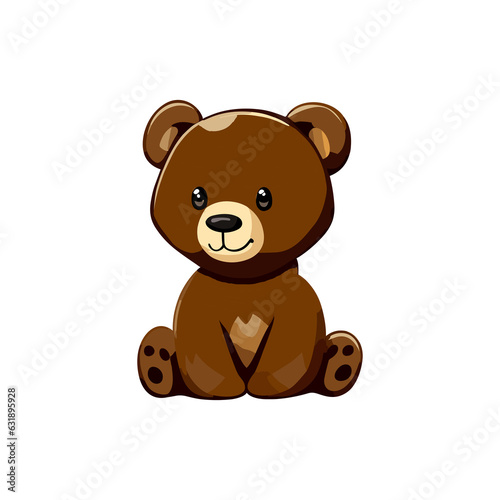 Brown teddy bear clipart vector illustration. Cute bear child sitting on white background with a smile.