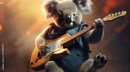 A rockstar koala with a guitar.