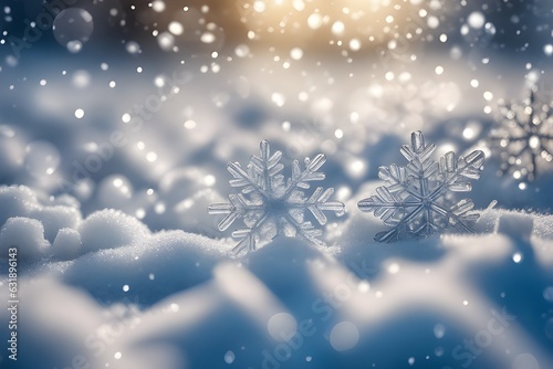 Mesmerizing Frozen Snowflake Macro  in Bokeh Background. Generative AI