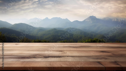 empty table with mountain background