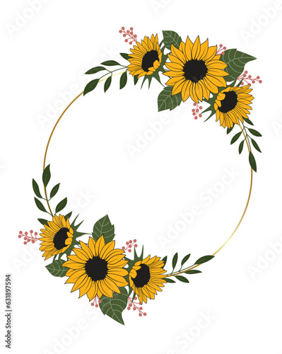 Sunflower frame vector design, decorative sunflower border