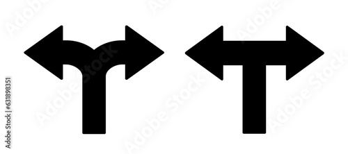Arrow double set, two pathway, multi traffic sign, double option way, fork path sign, turn left and right – stock vector