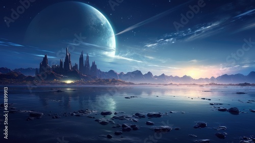 Neon Synthwave Sci-Fi Planet landscape