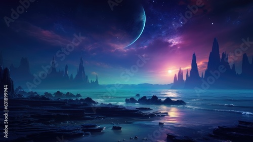 Neon Synthwave Sci-Fi Planet landscape © Andrus Ciprian