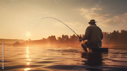 Foto fisherman fishing with a fishing rod