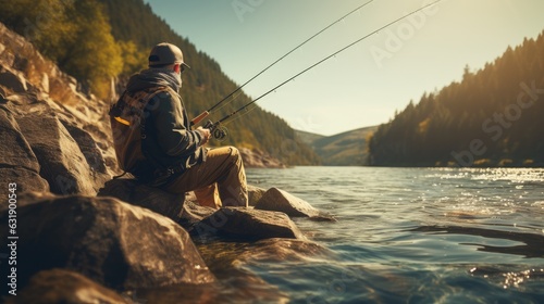 fisherman fishing with a fishing rod