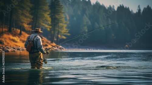 Fotografia fisherman fishing with a fishing rod