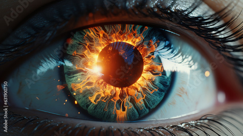 Close Up of an Eye. Sun Reflection. Sun Eye. Generative AI.
