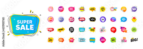 Flash offer sale banners pack. Promo price discount stickers. Special offer 3d speech bubble. Promotion flash coupons. Mega discount deal banners. Sale chat speech bubble. Ad promo message. Vector