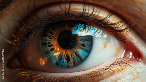 Close Up of an Eye. Blue Eye With Reflection. Generative AI.