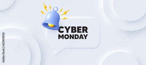 Cyber Monday Sale tag. Neumorphic background with chat speech bubble. Special offer price sign. Advertising Discounts symbol. Cyber monday speech message. Banner with bell. Vector