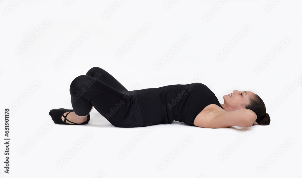 trauma releasing exercises, for elderly people, old woman in the studio isolated on white trauma releasing exercises, for elderly people, old woman in the studio isolated on white