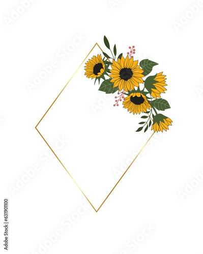 Sunflower border vector, decorative sunflower frame
