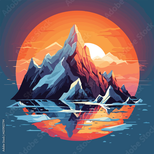Melting glacier with sun light flat design