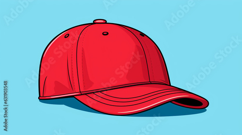 Plain Red Baseball Cap or Hat Against a Blue Background - Generative AI