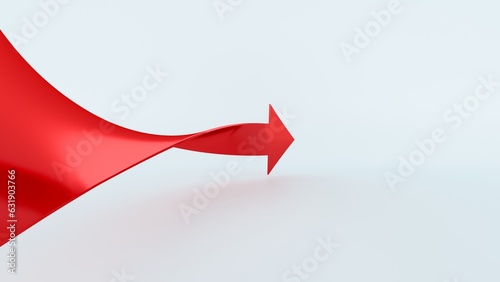 3d render, abstract red arrow, twisted ribbon, isolated on white background. Direction symbol