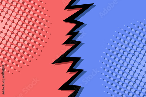 Versus comic book background. Vector backdrop in retro pop art style. Banner split into two parts.