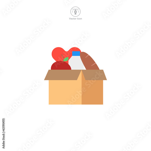 Food Donation. box of Food with Heart icon symbol vector illustration isolated on white background
