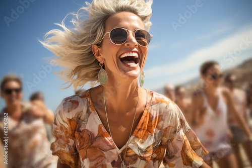 Attractive blond woman walk...