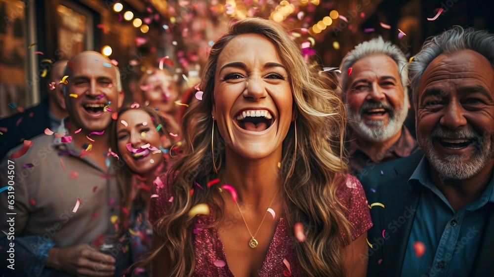 Senior friends celebrating at a party, generative ai Senior friends celebrating at a party, generative ai