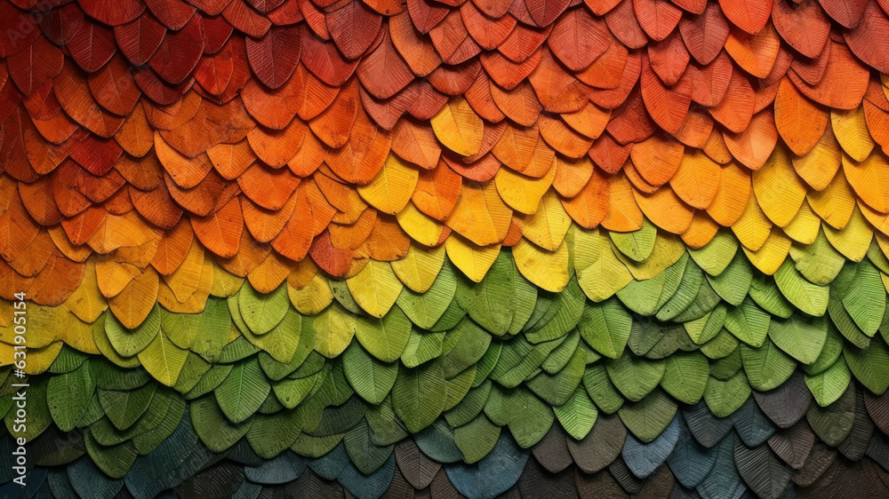 Aerial View of Vibrant Rainbow Leaves: Unique Translucent Backlit Pattern created with Generative AI technology Aerial View of Vibrant Rainbow Leaves: Unique Translucent Backlit Pattern created with Generative AI technology