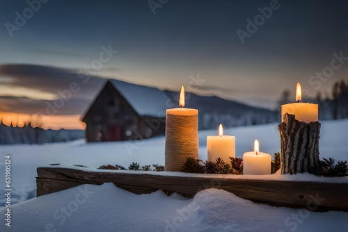 burning candles in the snow generated Ai.