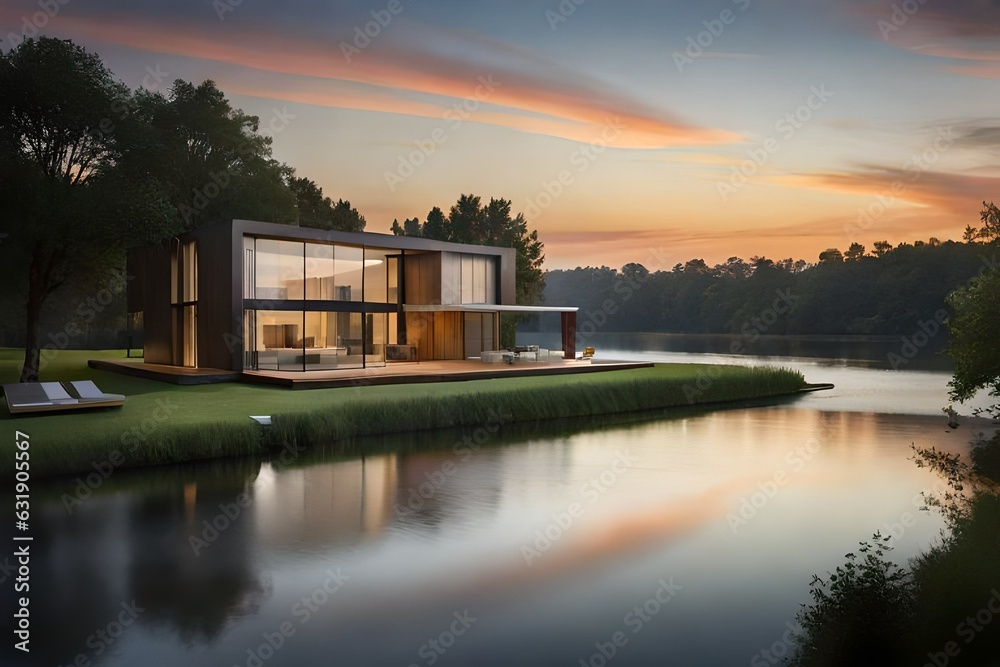 Obraz premium sunset over the river