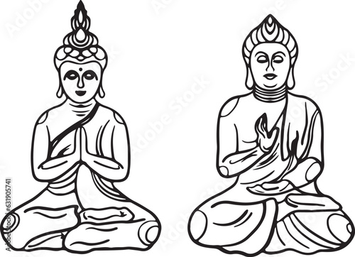 Buddha face isolated on white. Esoteric vintage vector illustration. Indian, Buddhism, spiritual art. Silhouette buddha line art vector