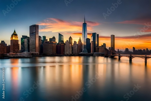 city skyline at sunset generated Ai. © Abdul