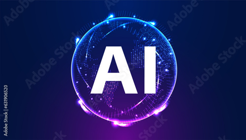 Abstract world Artificial Intelligence on circle digital and Technology Background with Computer Systems light blue.