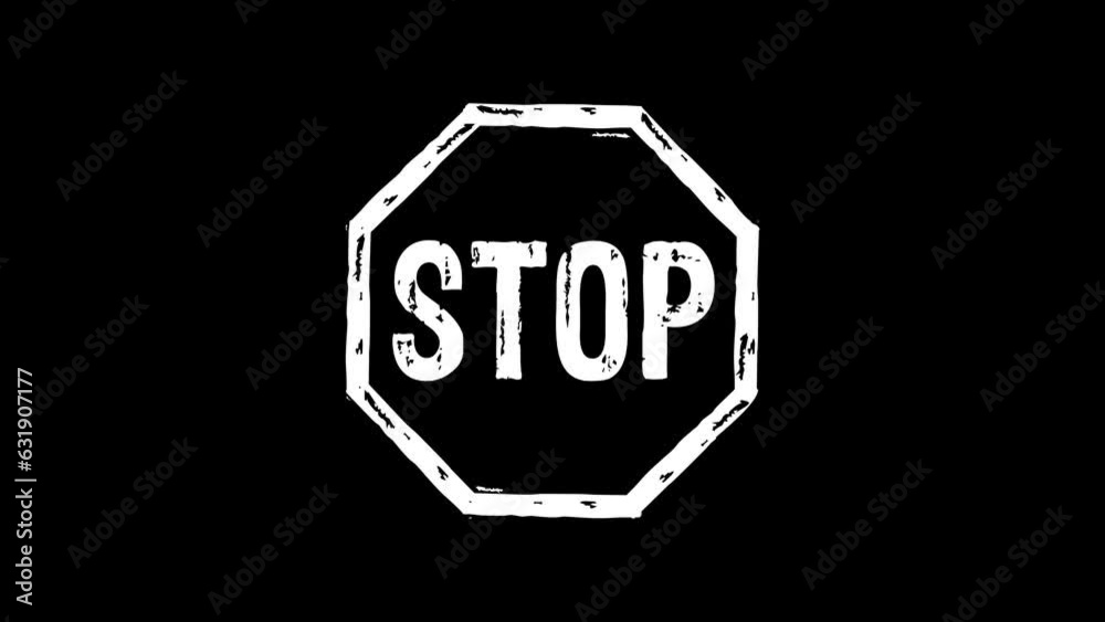 Stop stamp and hand stamping impact isolated animation. Blocked and ban 3D rendered concept. Alpha matte channel.