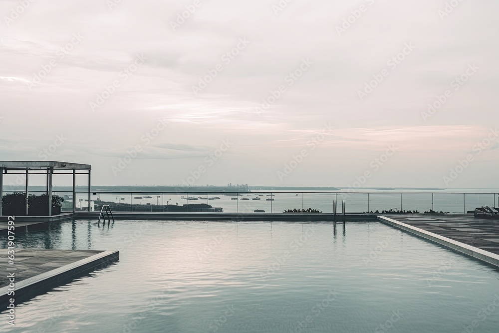 Hotel or resort with a rooftop pool. Generative AI Hotel or resort with a rooftop pool. Generative AI