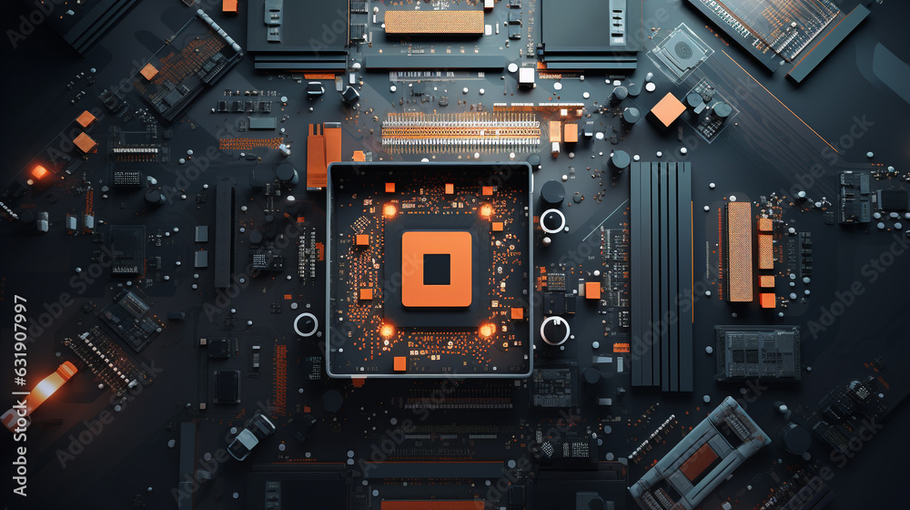 Fototapeta premium Technology Innovation: Digital Circuitry, Hardware, and Modern Computing, 3D Rendering