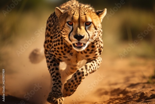 Cheetah running in the sand in the Kruger National Park, South Africa. a cheetah running closeup, AI Generated © Iftikhar alam