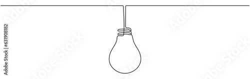 Light bulb continuous one line drawn. Lamp linear symbol. Vector illustration isolated on white.