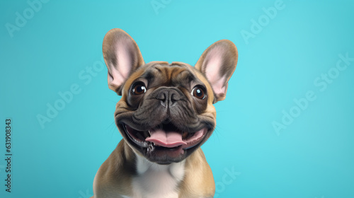 A playful french bulldog on a turquoise background © kian