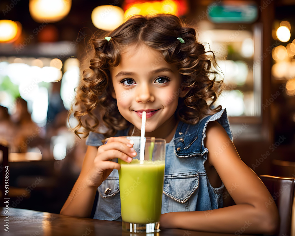 an eight year old girl drinking a shake in a restaurant - generative ai an eight year old girl drinking a shake in a restaurant - generative ai