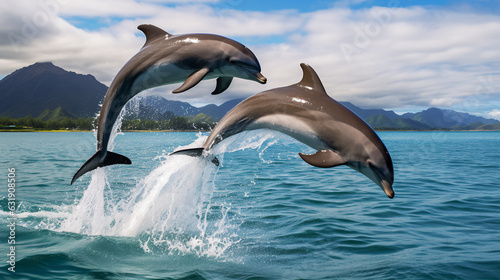 Playful dolphins leaping joyfully in the ocean © kian