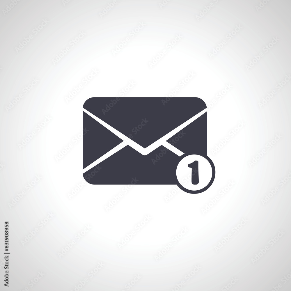 One new incoming message envelope with notification icon One new incoming message envelope with notification icon
