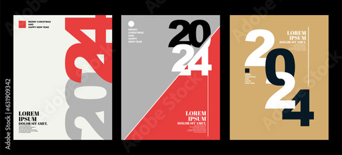 2024 colorful set of Happy New Year posters. Abstract design typography logo 2024 for vector celebration and season decoration, backgrounds, branding, banner, cover, card and or social media template.