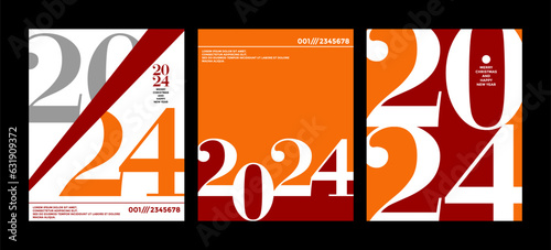 2024 colorful set of Happy New Year posters. Abstract design typography logo 2024 for vector celebration and season decoration, backgrounds, branding, banner, cover, card and or social media template.